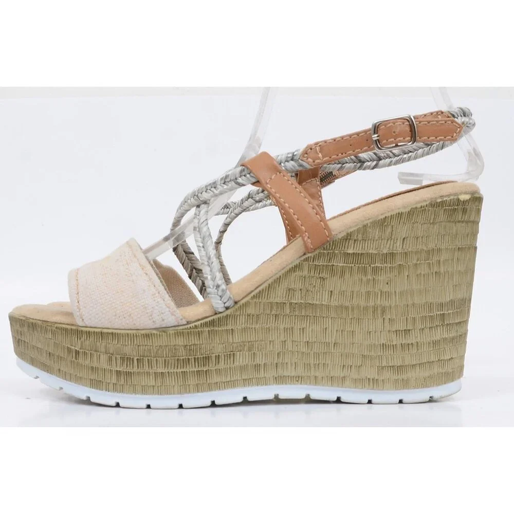 Sbicca Lunetta Metallic Braid Sandal Wedge Platform Heel Women's Size 8 Vacation